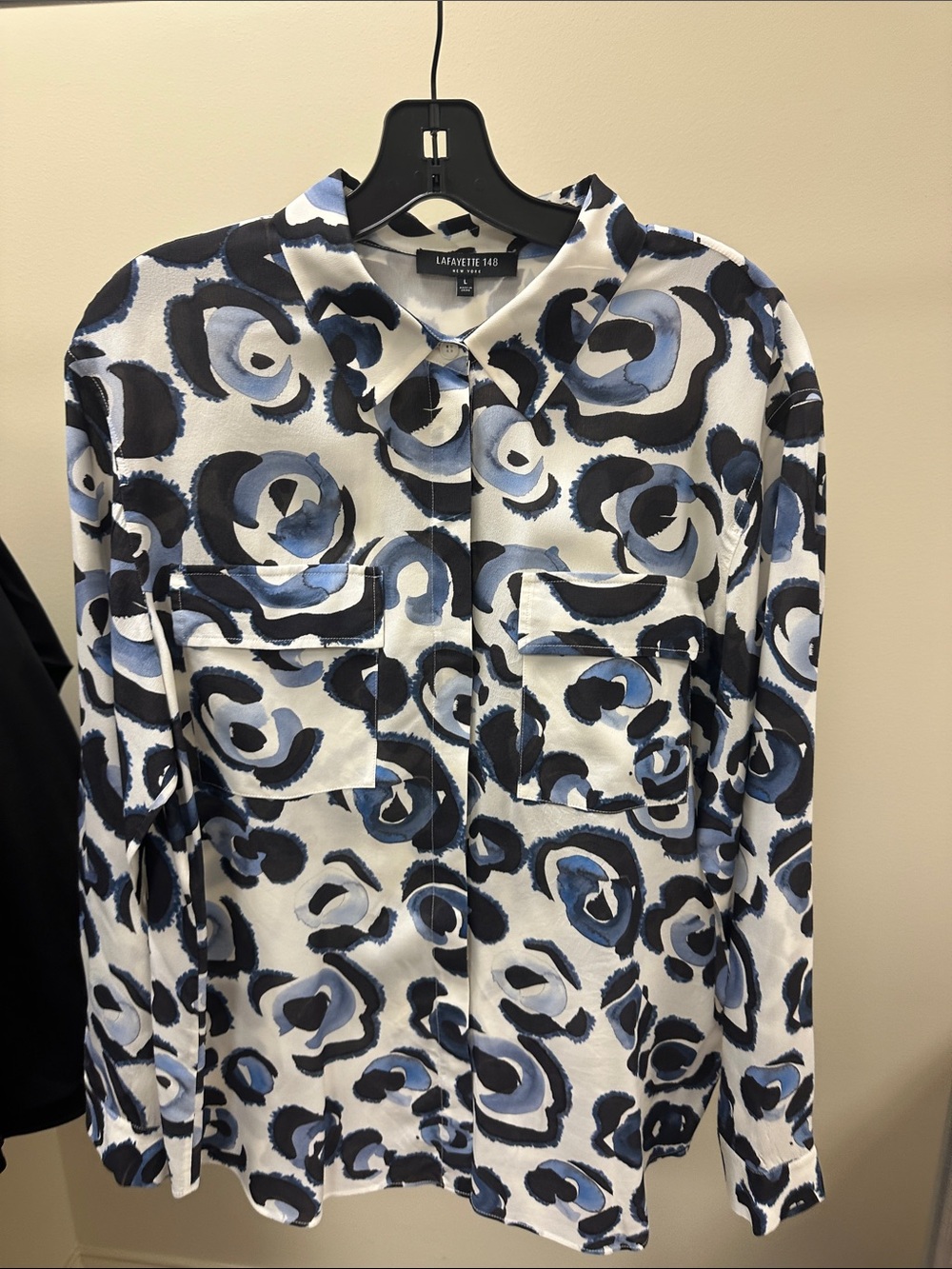 Lafayette 148 New York Blue and White Abstract Floral Button-Down Shirt